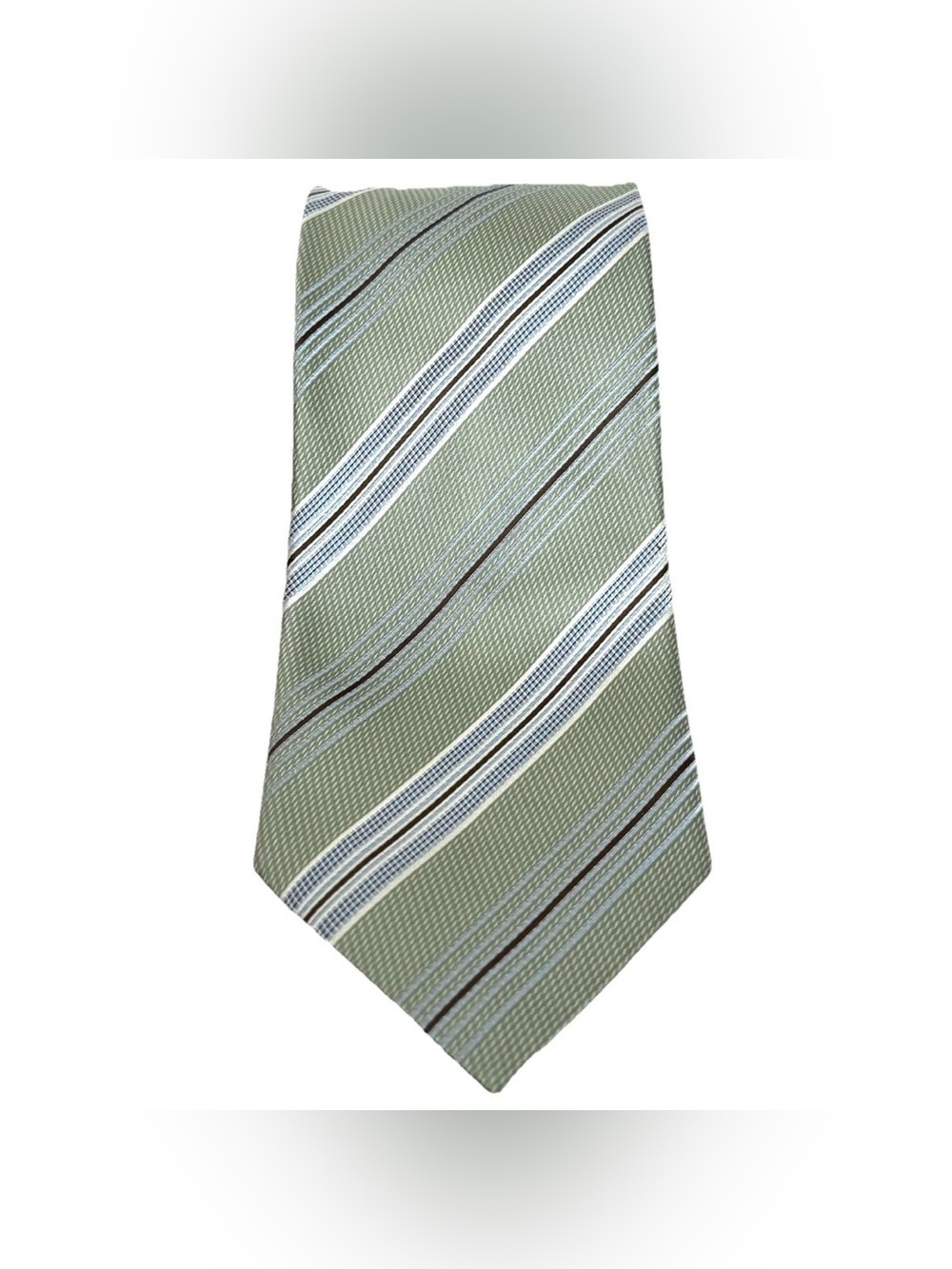 Ermengildo Zegna Tie 100% Silk Repp Style Striped Mint Green Blue Made In Italy